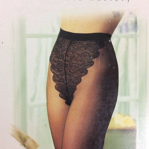 Vassarette Pantyhose Floral Lace Hi-Cut Panty Size Small Beige Sheer Leg Vintage - Picture 4 of 6